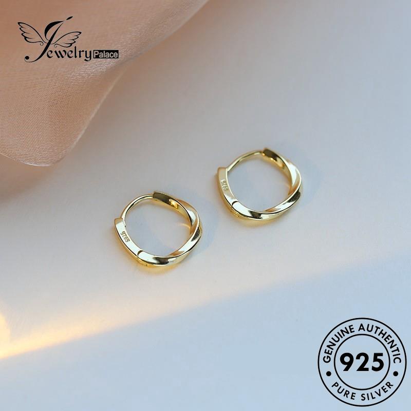 Tempat Perhiasan Wanita Emas Asli925 Anting Hoop Distorsi Perak E985