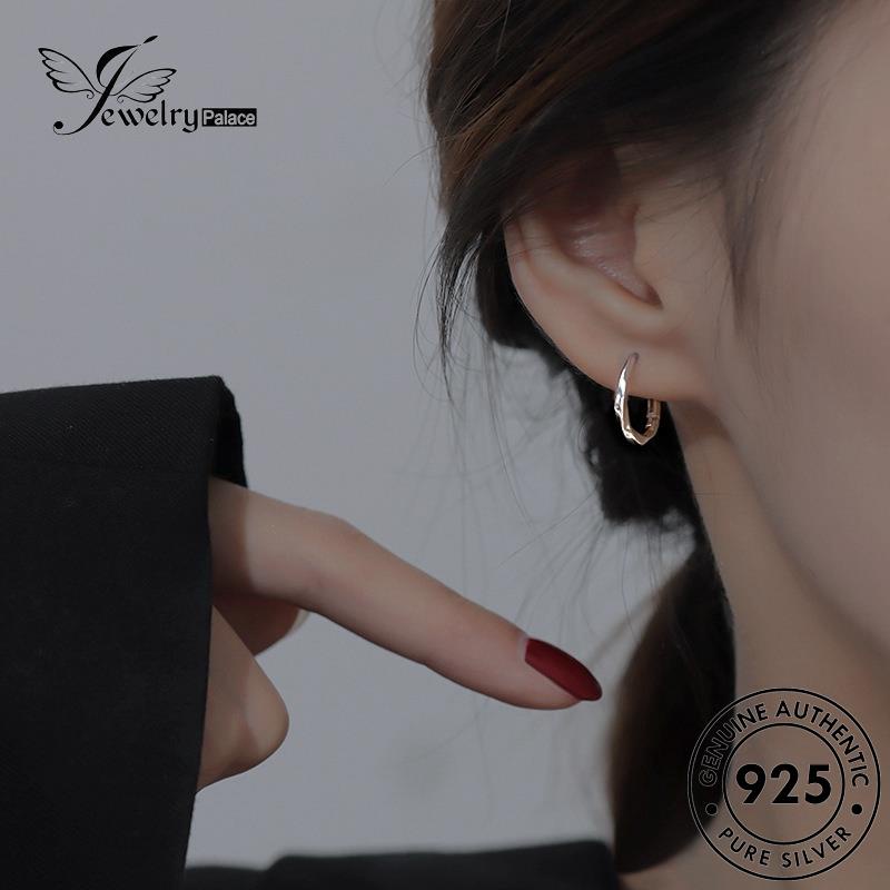 Tempat Perhiasan Wanita Emas Asli925 Anting Hoop Distorsi Perak E985