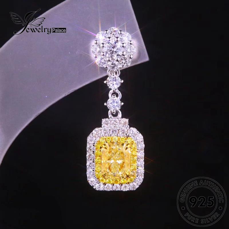 Tempat Perhiasan Wanita Asli Stud Persegi925 Perak Anting Citrine E956
