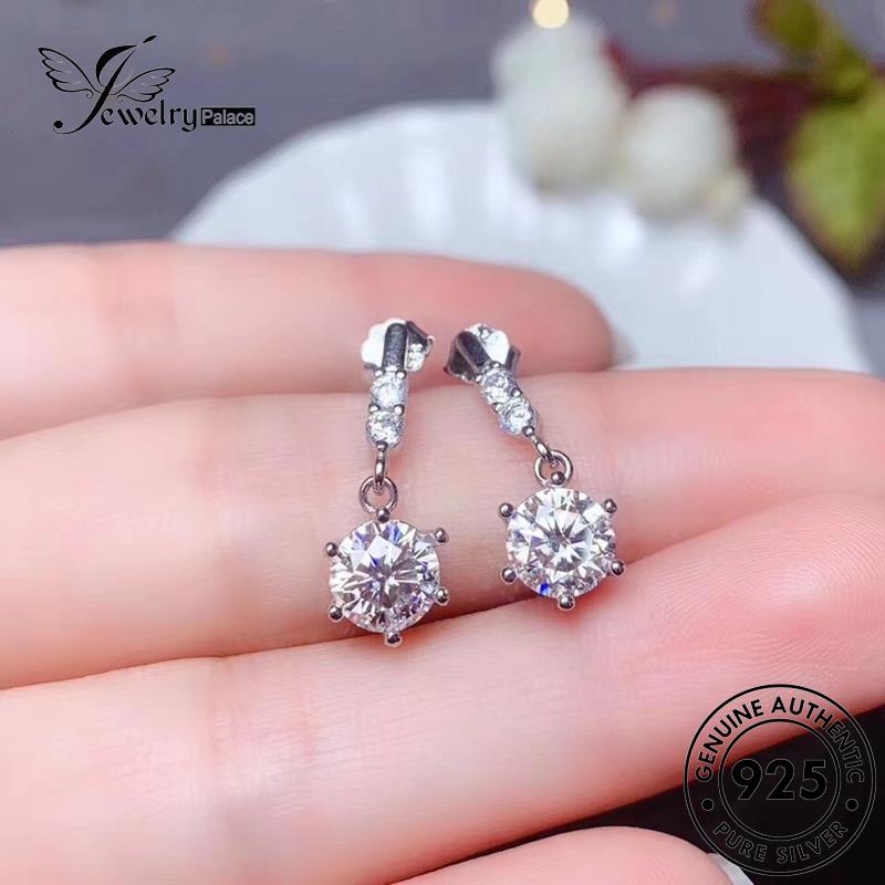 Jewelrypalace Stud Berlian Wanita Perak Moissanite Anting Bulat Asli925 E957