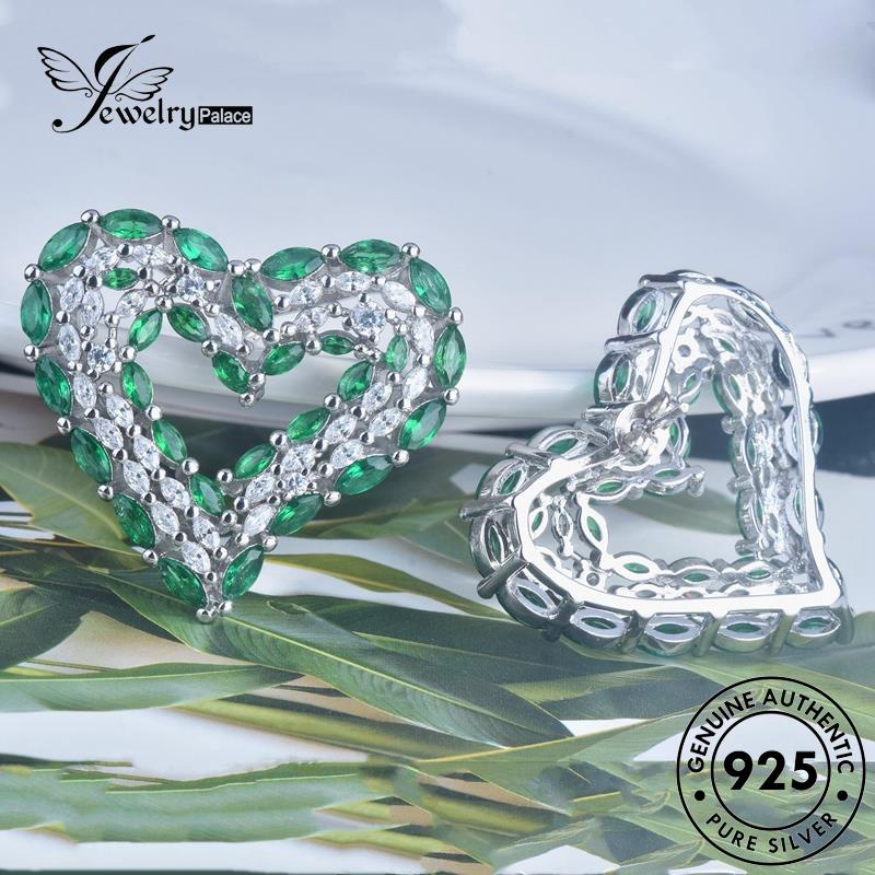 Jewelrypalace Asli Wanita Anting Tusuk Perak925 Emerald Love E1070