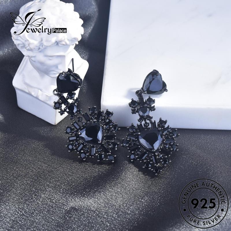 Jewelrypalace Anting925 Hitam Wanita Love Obsidian Asli Berlian Gold Silver Stud E1075