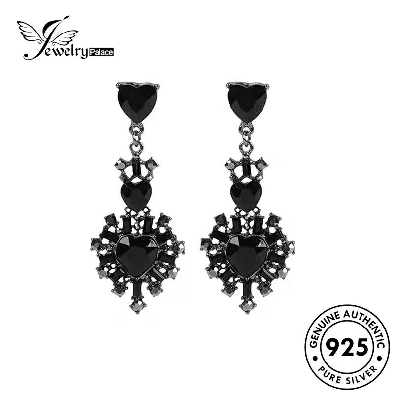 Jewelrypalace Anting925 Hitam Wanita Love Obsidian Asli Berlian Gold Silver Stud E1075