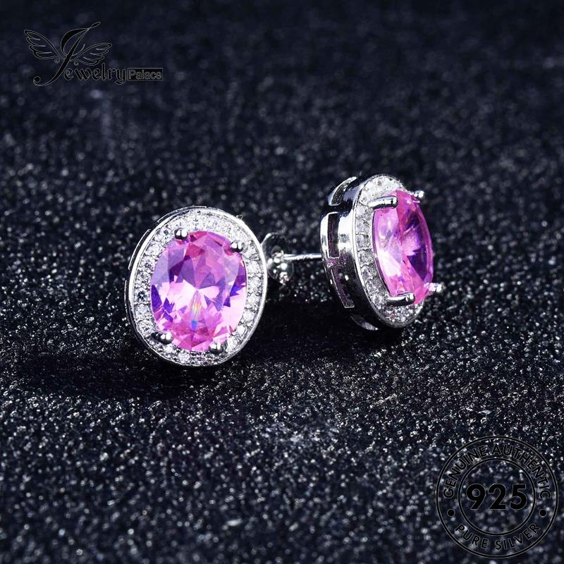 Jewelrypalace Anting Pink Asli Wanita Oval Tusuk Berlian925 Perak Kristal E1077