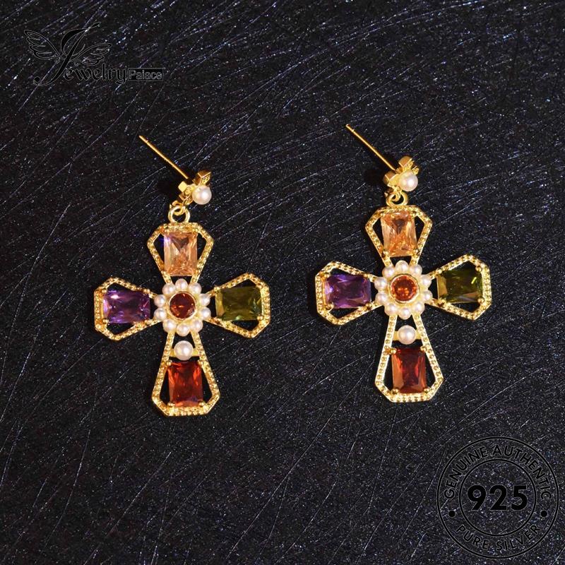 Jewelrypalace 925 Salib Perak Ruby Asli Wanita Stud Anting Emas E1115