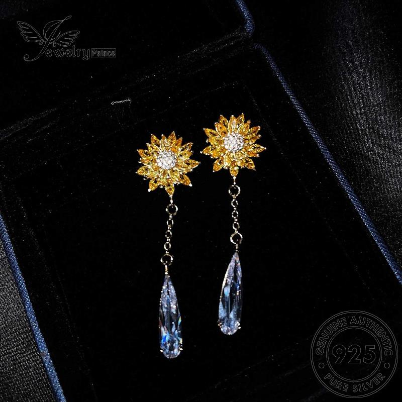 Jewelrypalace Stud Bunga Matahari Asli Anting Perak Gold Wanita925 Citrine E1118