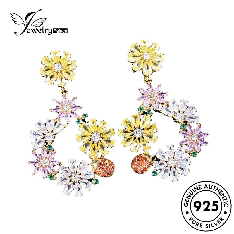 Jewelrypalace Emas The925Bunga Anting Perak Citrine Stud Wanita Asli E1138