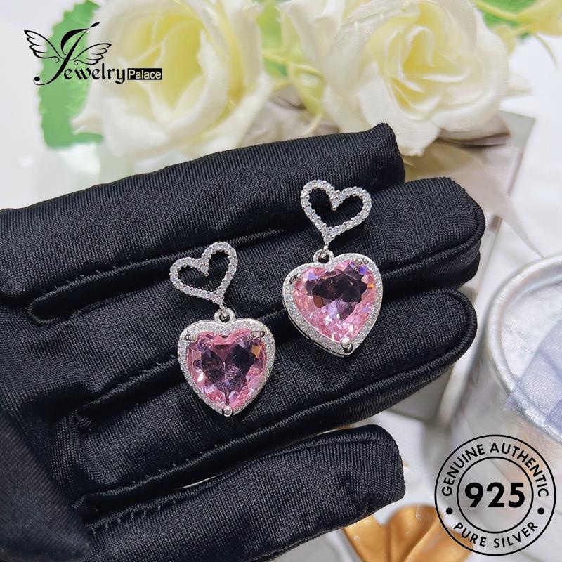 Jewelrypalace925 Pink Wanita Asli Berlian Kristal Love Anting Tusuk Perak E1163