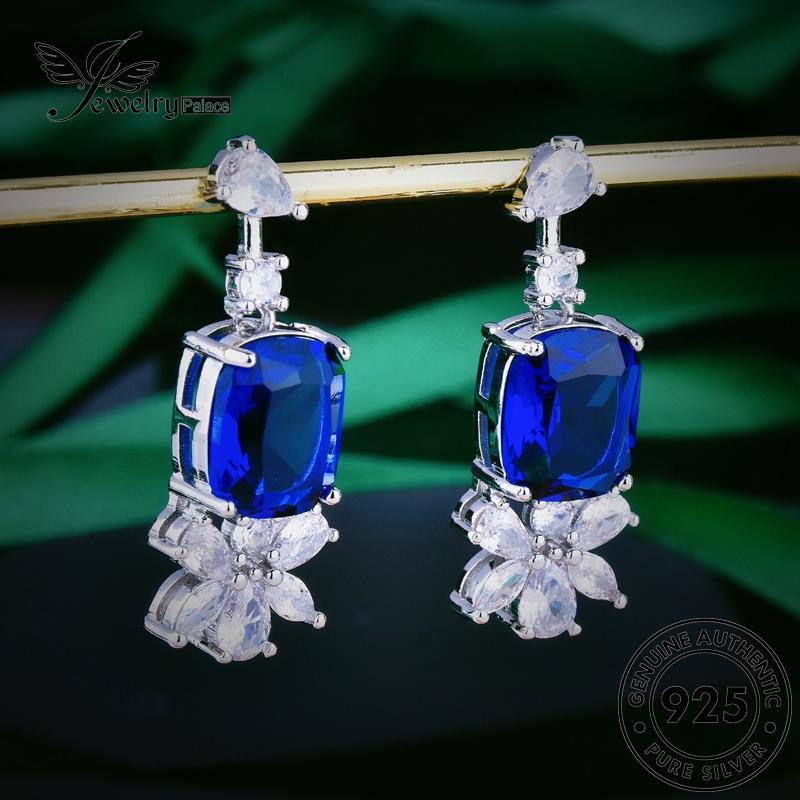 Jewelrypalace Anting Tusuk Sapphire Wanita Perak Asli Oval925 E1165