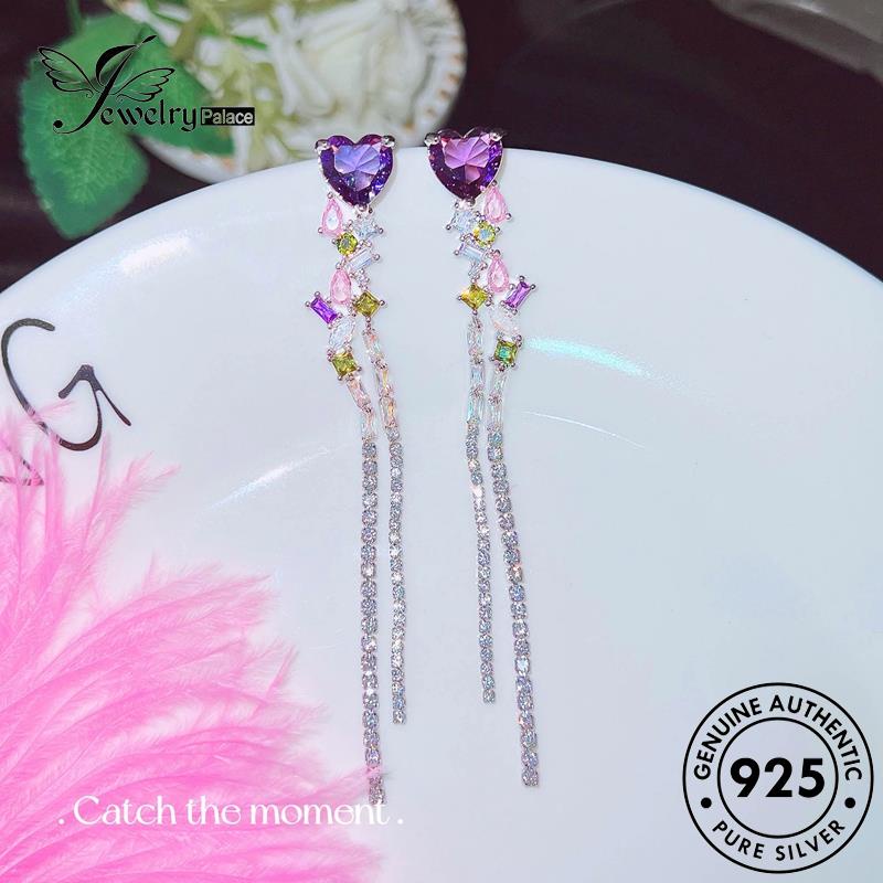 Jewelrypalace Anting925 Wanita Love Perak Asli Amethyst Stud E1175