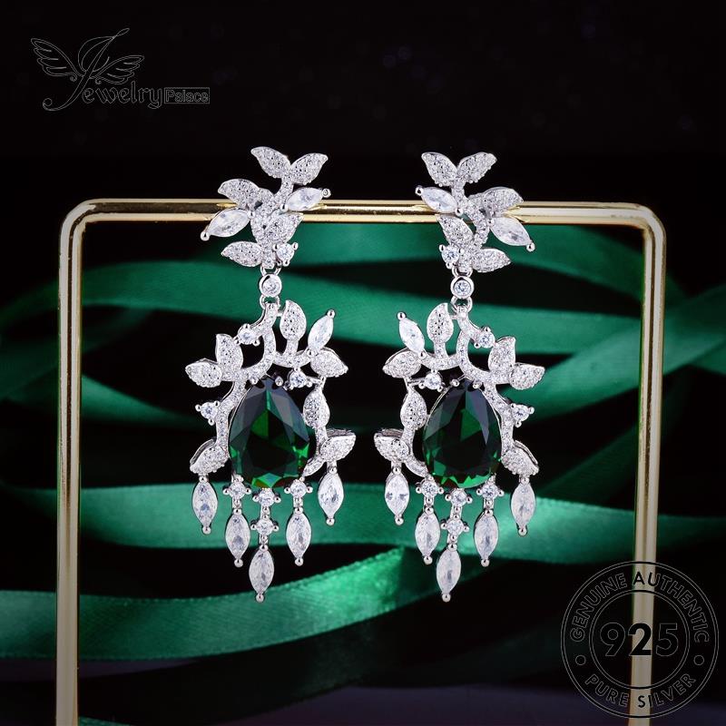 Jewelrypalace Anting Tusuk925 Perak Jatuh Emerald Wanita Daun Asli E1188