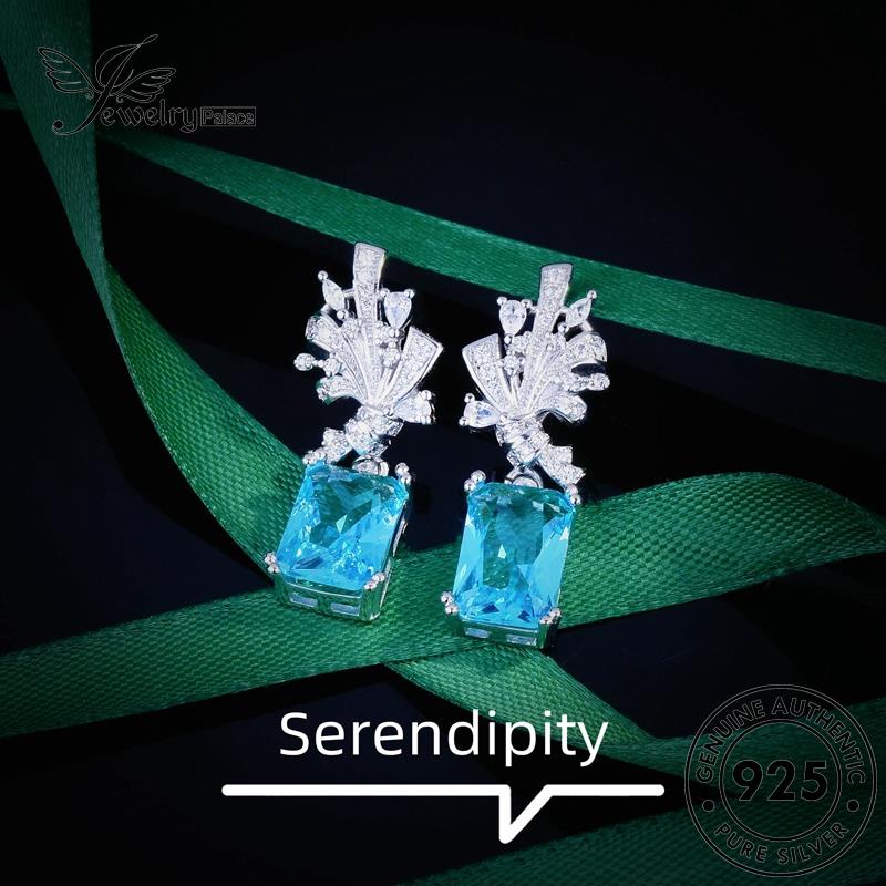 Jewelrypalace Column Square Anting Tusuk Asli925 Wanita Perak Aquamarine E1189