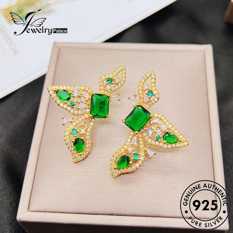 Jewelrypalace Anting Asli Dasi Kupu Stud Wanita Emerald Perak925 Gold E1166