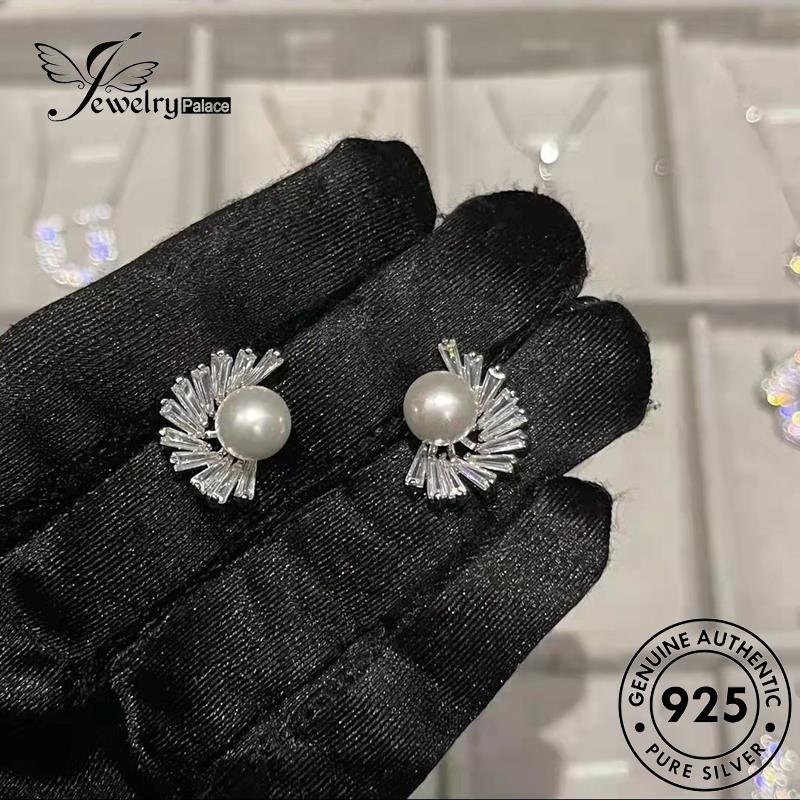 Tempat Perhiasan Wanita Asli925 Stud Kipas Silver Anting Mutiara E1219