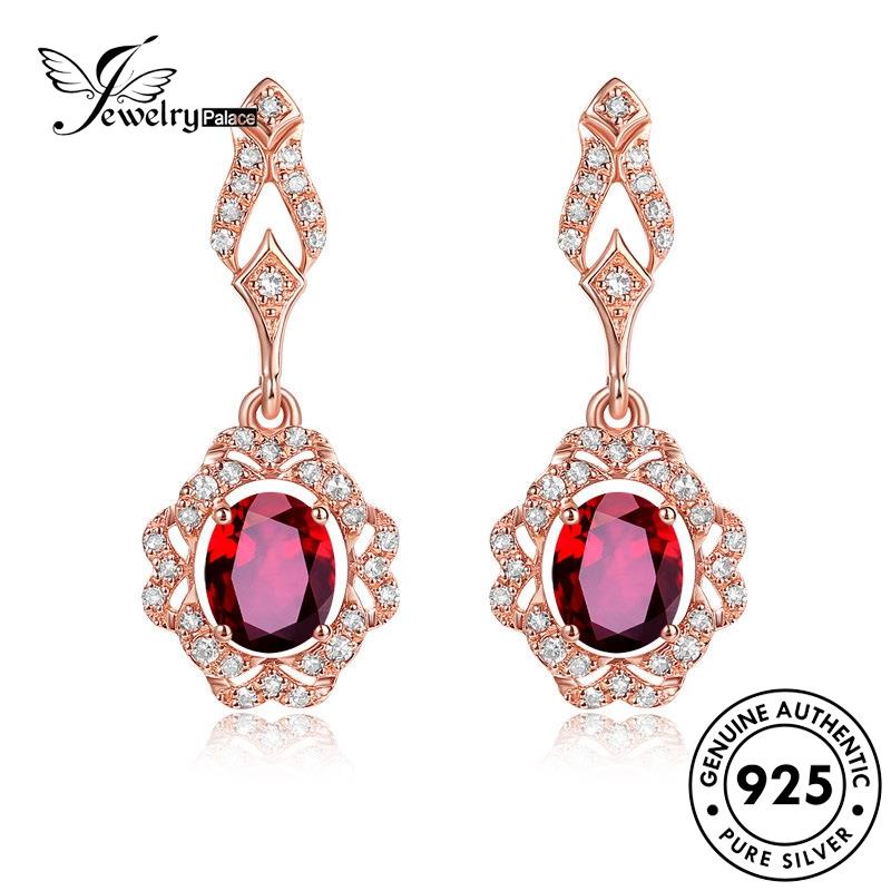 Perhiasantempat Wanita Anting Tusuk925 Asli Ruby Perak Oval Gold E1224