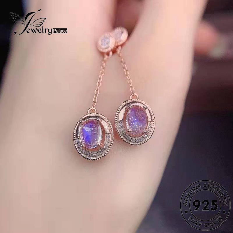 Jewelrypalace Anting Tusuk Wanita Moonstone Oval Gold Perak Asli925 E1233