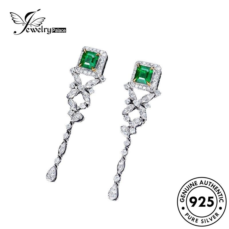 Jewelrypalace Asli925 Anting Wanita Giwang Kotak Emerald Perak Stud E1270