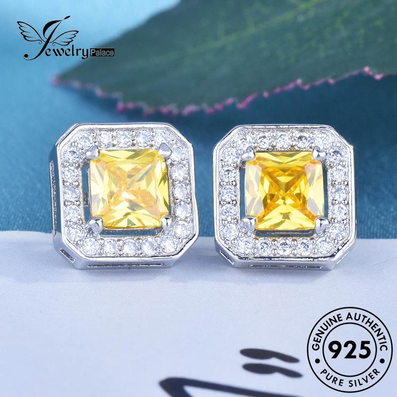 Jewelrypalace Anting Tusuk Wanita Perak Asli925 Citrine Square E1290