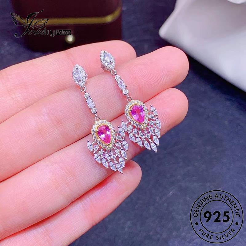 Jewelrypalace Stud Bentuk Pink Wanita Anting Berlian Perak Asli Drop925 Kristal E1296