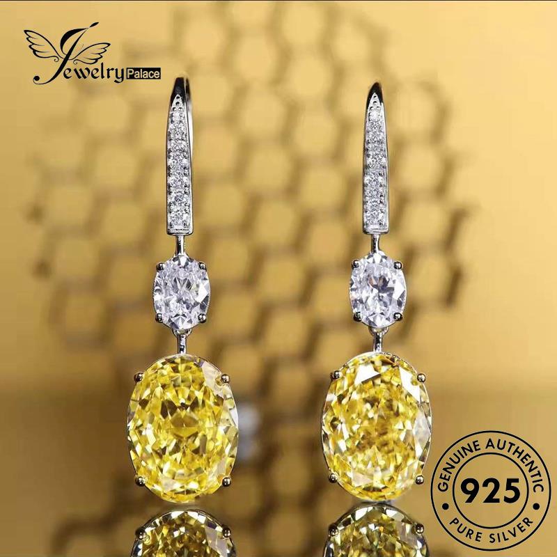 Tempat Perhiasan Wanita925 Stud Silver Anting Citrine Asli Oval E1254