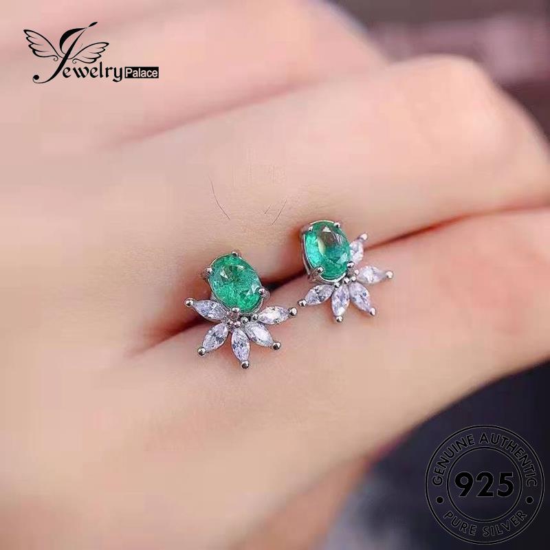 Jewelrypalace Perak Emerald Asli Wanita925 Anting Tusuk The Flowers E1257