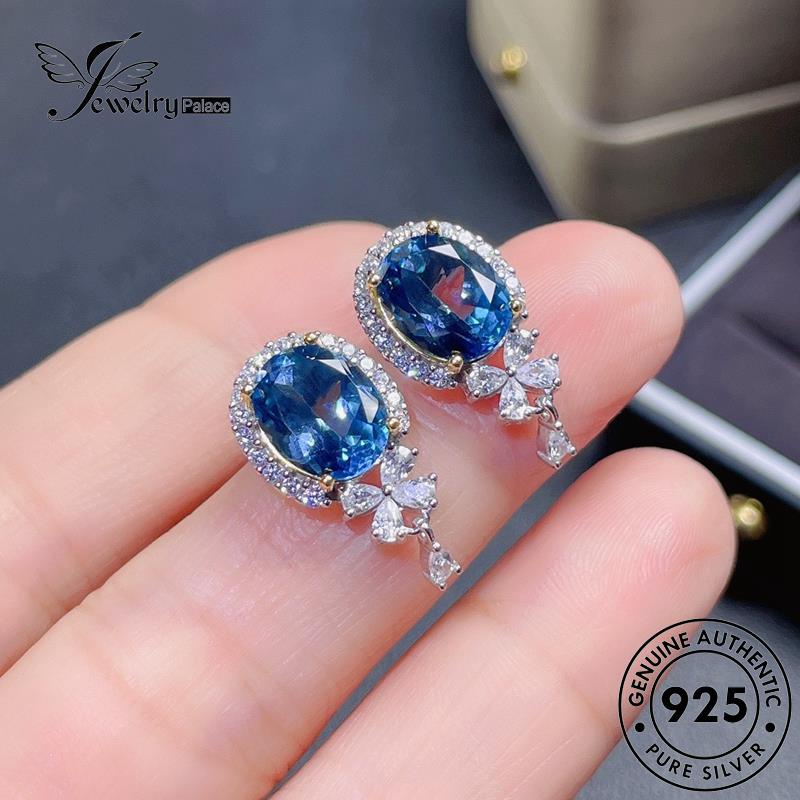 Jewelrypalace Anting925 Asli Sapphire Wanita Stud Oval Perak E1302