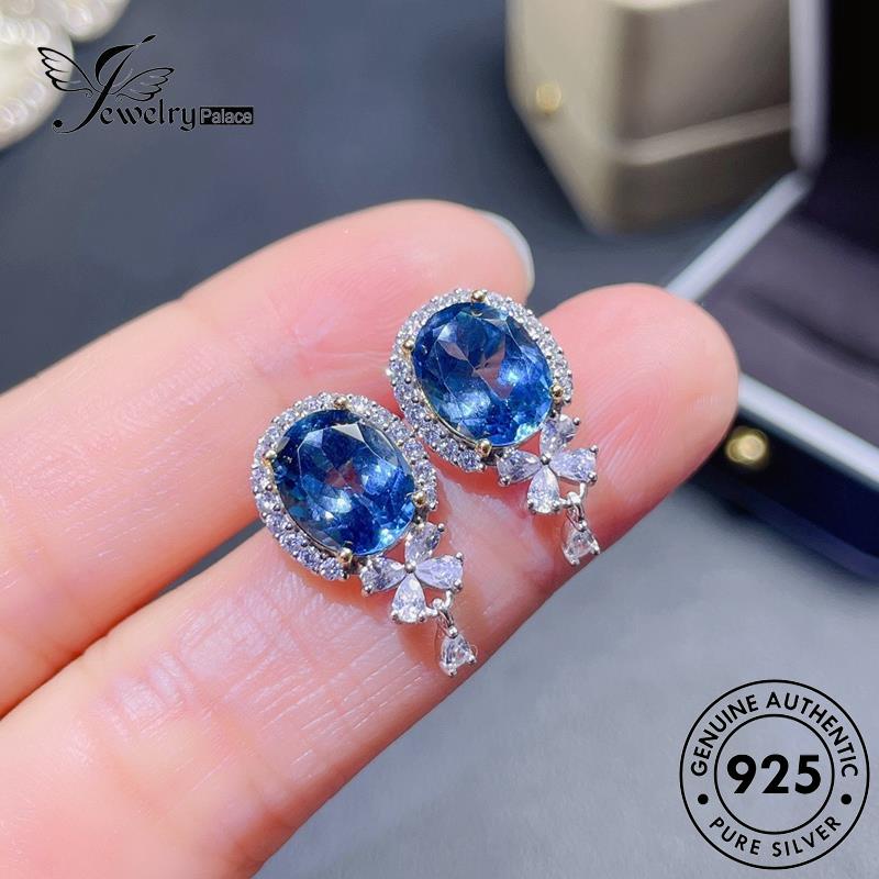 Jewelrypalace Anting925 Asli Sapphire Wanita Stud Oval Perak E1302