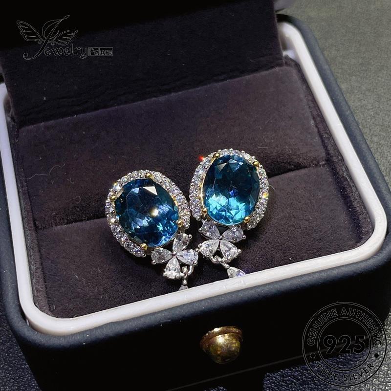 Jewelrypalace Anting925 Asli Sapphire Wanita Stud Oval Perak E1302