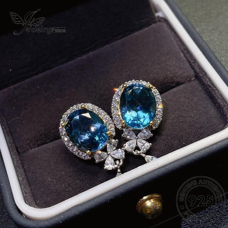 Jewelrypalace Anting925 Asli Sapphire Wanita Stud Oval Perak E1302