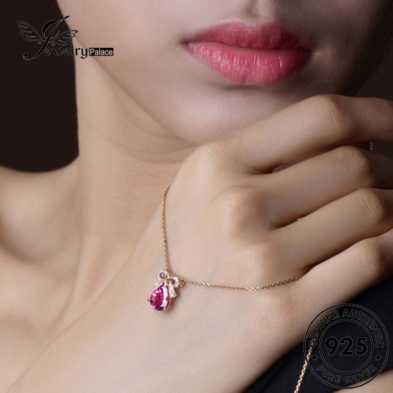 Jewelrypalace Pink Fashion925 Kalung Perak Asli Wanita Butterfly Diamond Gold Kristal N648