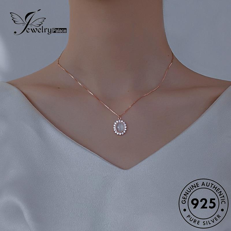 Jewelrypalace Perak Asli Kristal Bulat925 Wanita Kalung Berlian Fashion Pink N657