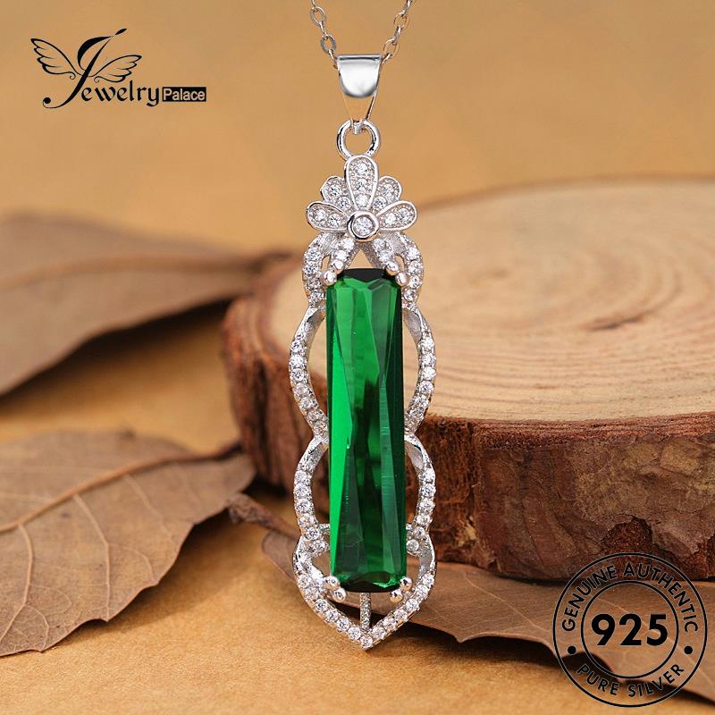 Jewelrypalace Kalung Perak Strip Wanita Fashion Emerald Asli925 N703