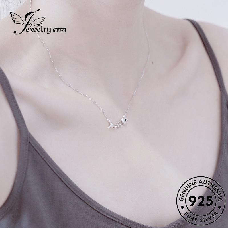 Jewelrypalace Moissanite Asli Fashion925 Wanita Perak Tulang Ikan Kalung Emas Berlian N532