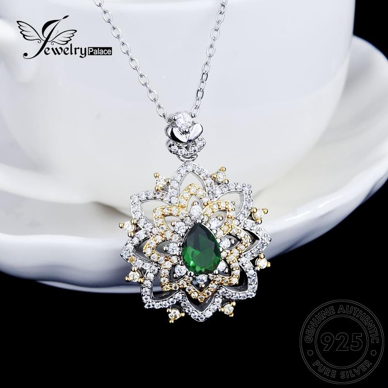 Jewelrypalace925 Kalung Emerald Hollow Asli Motif Perak Wanita N1195