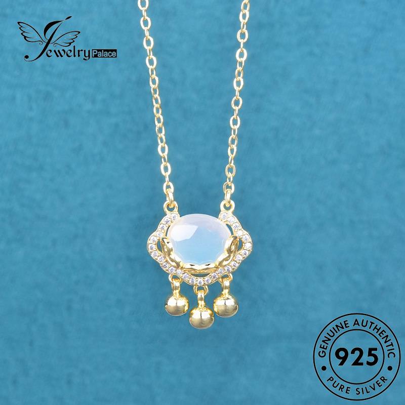 Jewelrypalace Silver Moonstone Kalung Fashion Wanita Asli Kunci Panjang Umur925 Gold N1256