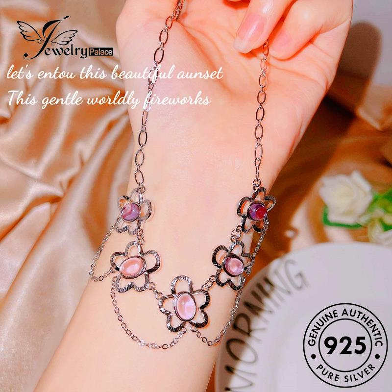 Jewelrypalace Berlian Lucu Perak925 Asli Pink Kristal Wanita Kalung Bunga N1302