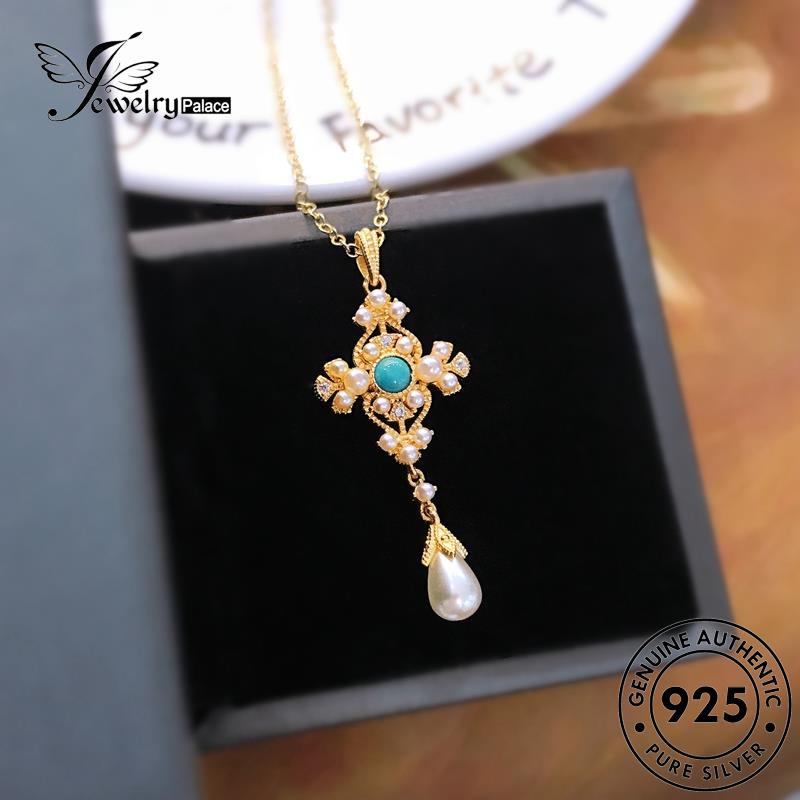 Jewelrypalace925 Indah Perak Asli Salib Mutiara Kalung Wanita N1559