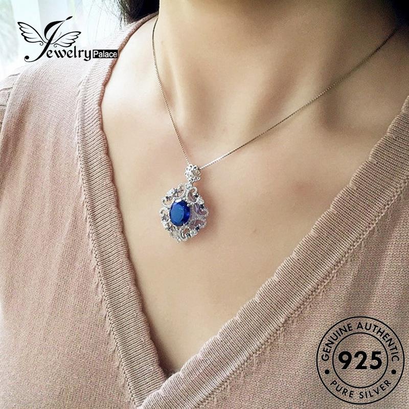 Tempat Perhiasan Wanita925 Asli Kalung Perak Halus Safir N1576