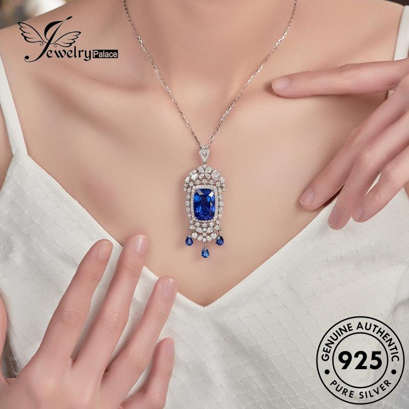 Jewelrypalace Kalung Berlian Hiasan Kotak Asli925 Perak Safir Wanita N1580