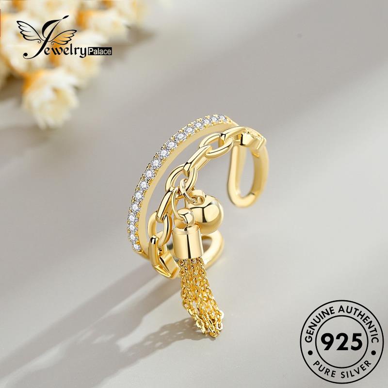 JEWELRYPALACE Wanita Perak Perhiasan korea Ball Original Silver Diamond Gold Hanging Silver Kawin Cincin Aksesori Asli Sterling Retro Fringe 925 Yarn Moissanite Murni Nikah R79