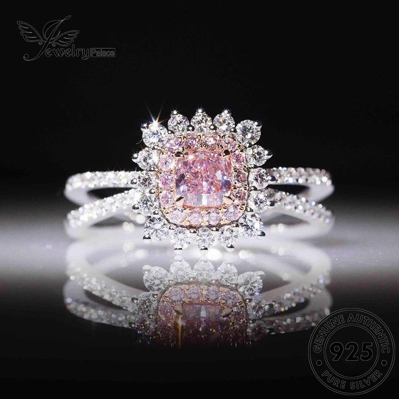 JEWELRYPALACE Perhiasan korea Asli 925 Crystal Pink Perak Wanita Kawin Murni Square Aksesori Sterling Silver Cincin Diamond Silver Original Nikah Retro R4