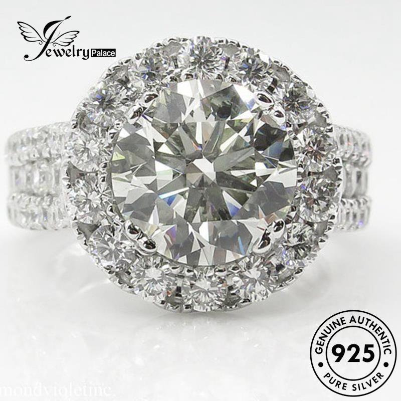 JEWELRYPALACE Moissanite Wanita Fashion Aksesori Asli Nikah Murni Sterling 925 Original Perhiasan Silver Kawin Diamond Cincin korea Silver Round Perak R137
