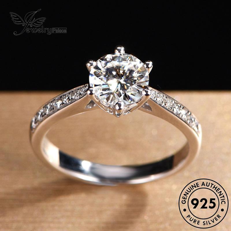 JEWELRYPALACE Aksesori Diamond 925 Sterling Moissanite Fashion Perhiasan Asli Crown Perak Silver Six-Prong Kawin Murni Silver korea Original Nikah Cincin Wanita R315