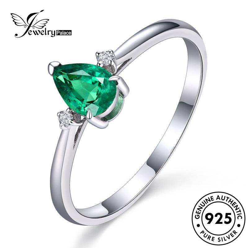 JEWELRYPALACE Asli Emerald Murni Sterling Perhiasan Kawin Aksesori 925 Retro Drop korea Silver Original Nikah Perak Shape Wanita Silver Cincin R319