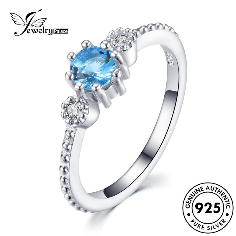 JEWELRYPALACE Wanita Original Sterling Gold Nikah Cincin Murni Perak Kawin Fashion Asli korea Aquamarine Aksesori Perhiasan 925 Silver Silver R352