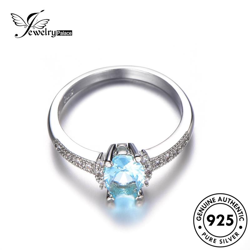 JEWELRYPALACE Silver Sterling Aksesori Asli Oval Perak Kawin Murni Perhiasan Simple Aquamarine Original Wanita korea Nikah 925 Cincin Silver R562