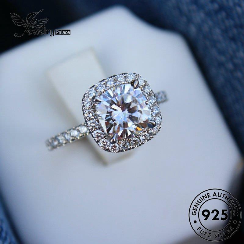 JEWELRYPALACE Murni Sterling Aksesori korea Nikah Simple Cincin 925 Kawin Square Diamond Perak Original Wanita Asli Silver Perhiasan Moissanite Silver R856