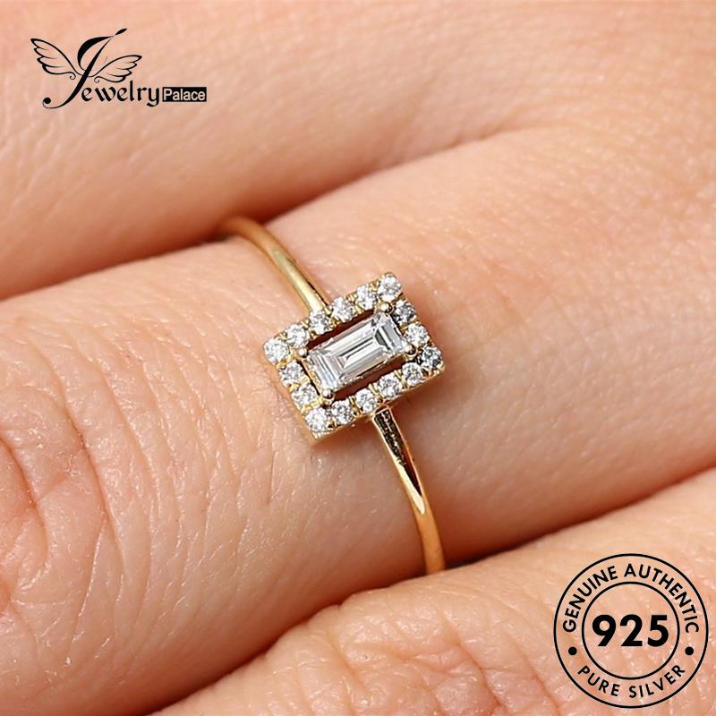 JEWELRYPALACE Square Gold Nikah Wanita Cincin Silver Original Perak Kawin Murni Moissanite Silver korea Aksesori Asli 925 Sterling Diamond Perhiasan Fashion R691