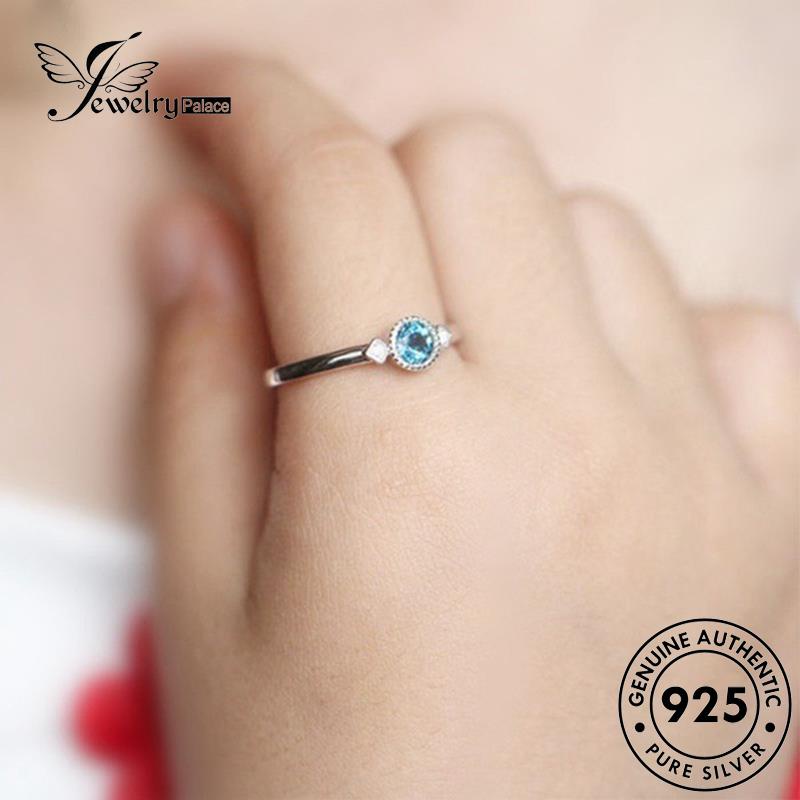 JEWELRYPALACE Cincin Perhiasan 925 Personality Sterling Aquamarine Nikah Asli Original Murni Silver Round Silver Aksesori Wanita Perak Kawin korea R928