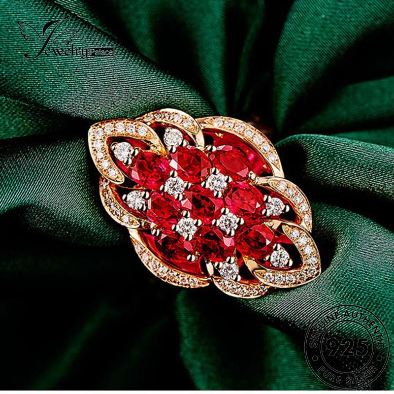 JEWELRYPALACE Wanita Perak Perhiasan Creative Silver Murni Nikah Silver Gold Asli Original Kawin Geometry 925 Ruby Cincin Sterling korea Aksesori R1557